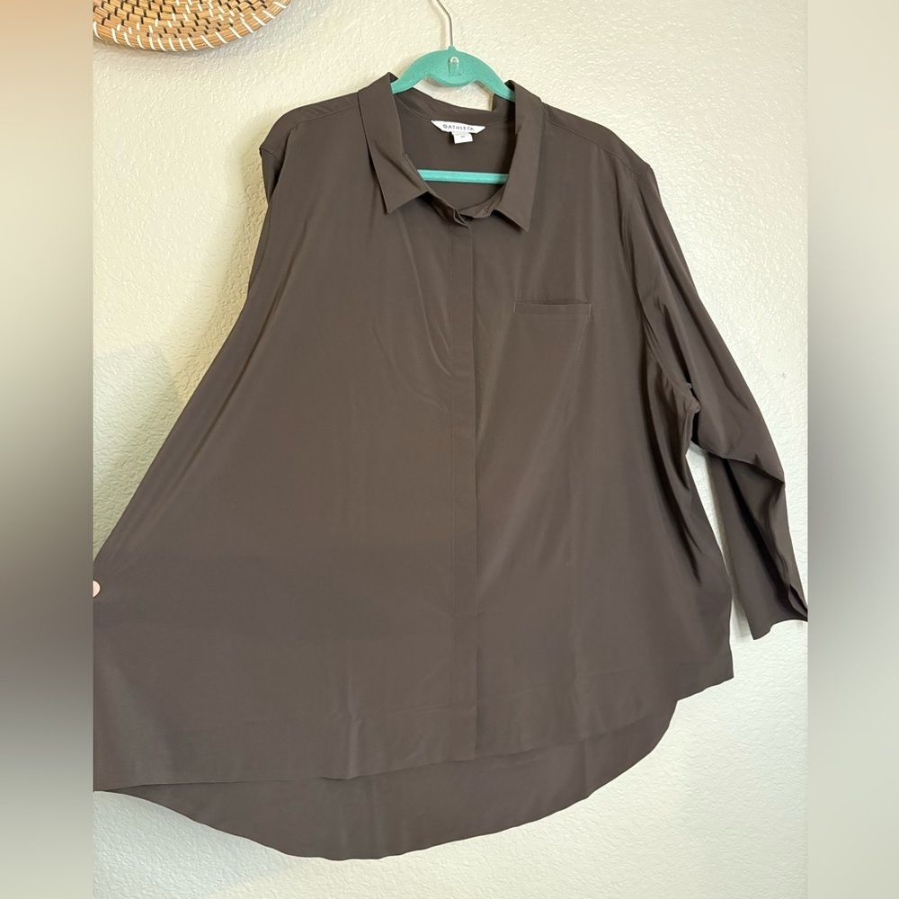 Athleta Urbanite Top 2.0 Walnut Brown 3X Button Down Flowy - Picture 11 of 14